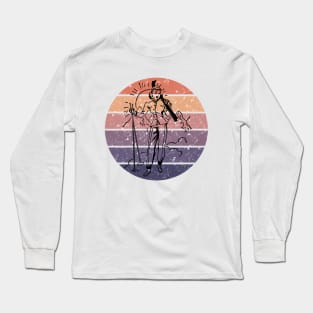 Vintage ski bunny line art with retro rainbow design Long Sleeve T-Shirt